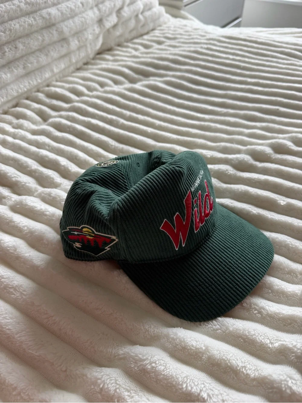 '47 Dark Green Minnesota Wild Corduroy Hat with Red Script